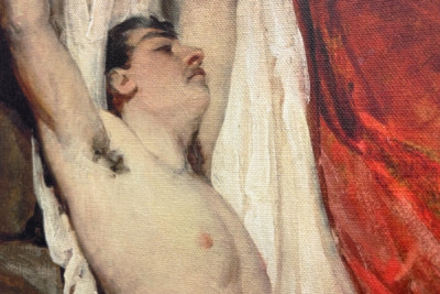 Desnudo masculino, con los brazos levantados