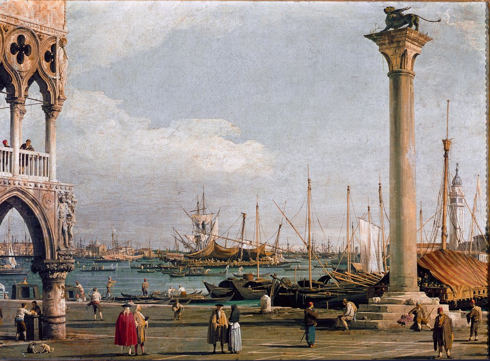 Vista de la dársena de San Marcos y de la iglesia de San Giorgio Maggiore desde la Piazzetta de Venecia de Canaletto