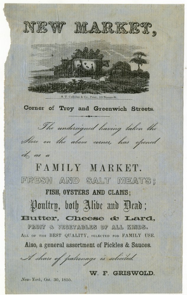 Nuevo Mercado, Esquina de Troy y Greenwich Streets.... Mercado Familiar, 1855 de American School