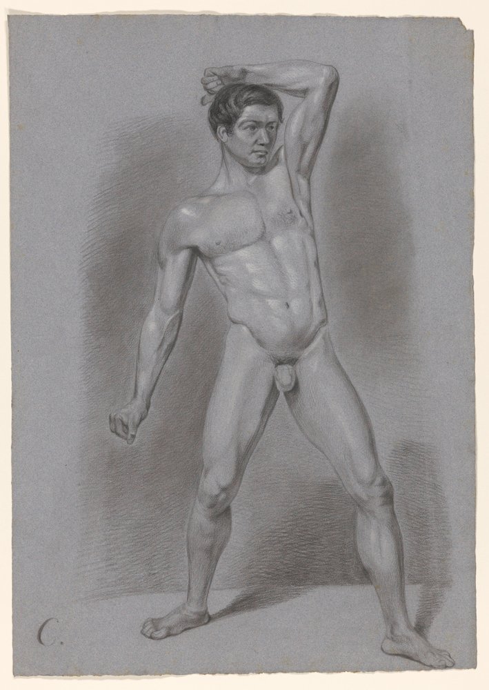 Desnudo masculino de pie, visto de frente de A. Waterloo (attributed to)
