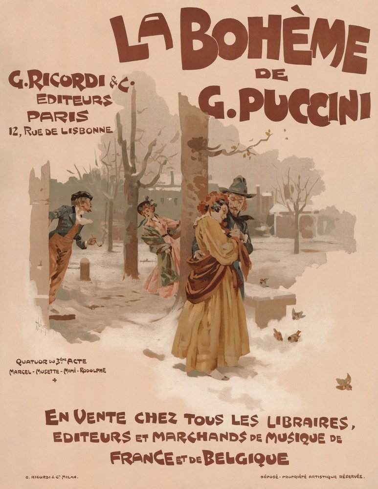 Póster de la ópera La Bohème de Giacomo Puccini de Adolfo Hohenstein