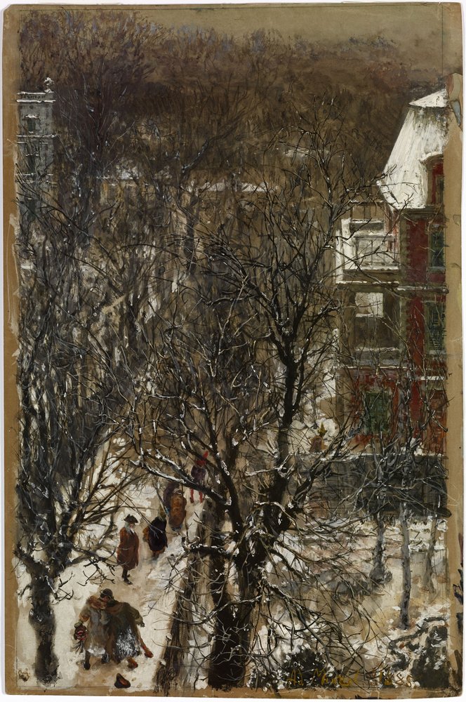Miércoles de Ceniza - Calle después del carnaval / Mañana de Miércoles de Ceniza en la calle privada de Hildebrand en Berlín de Adolph Menzel