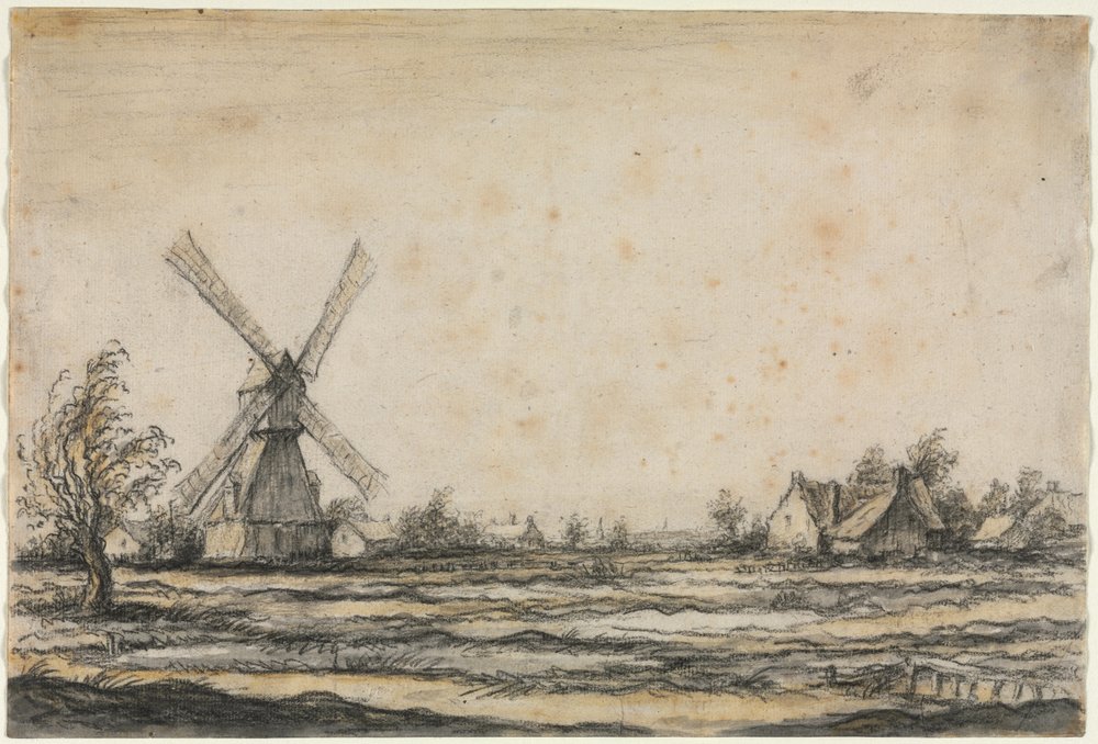 Paisaje con un molino de viento cerca de una granja, 1642-1644 de Aelbert Cuyp