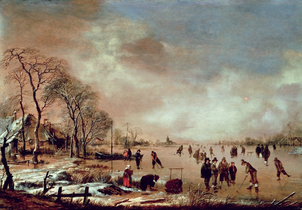 Escena de canal congelado de Aert van der Neer