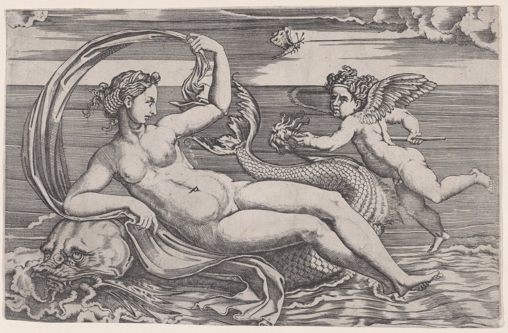 Venus Reclinado sobre un Delfín de Agostino Veneziano