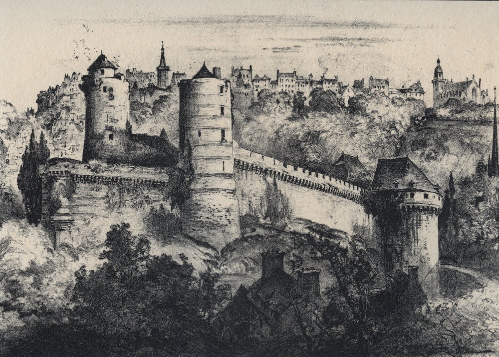 Château de Fougères - castillo fortificado en el departamento de Ille-et-Vilaine. Vieja Francia - Bretaña - texto, dibujos y litografías, por Albert Robida (1848-1926) sin fecha finales del siglo XIX de Albert Robida