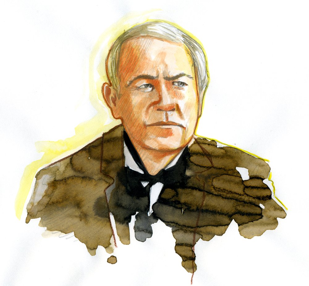 Retrato del físico Thomas Edison (1847-1931), dibujo de Alessandro Lonati