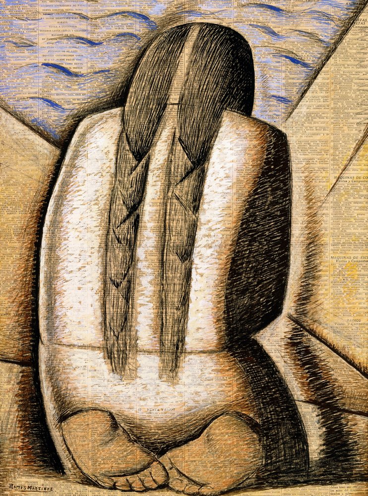 Meditación, c.1942 (gouache sobre papel de periódico sobre tabla) de Alfredo Ramos Martinez