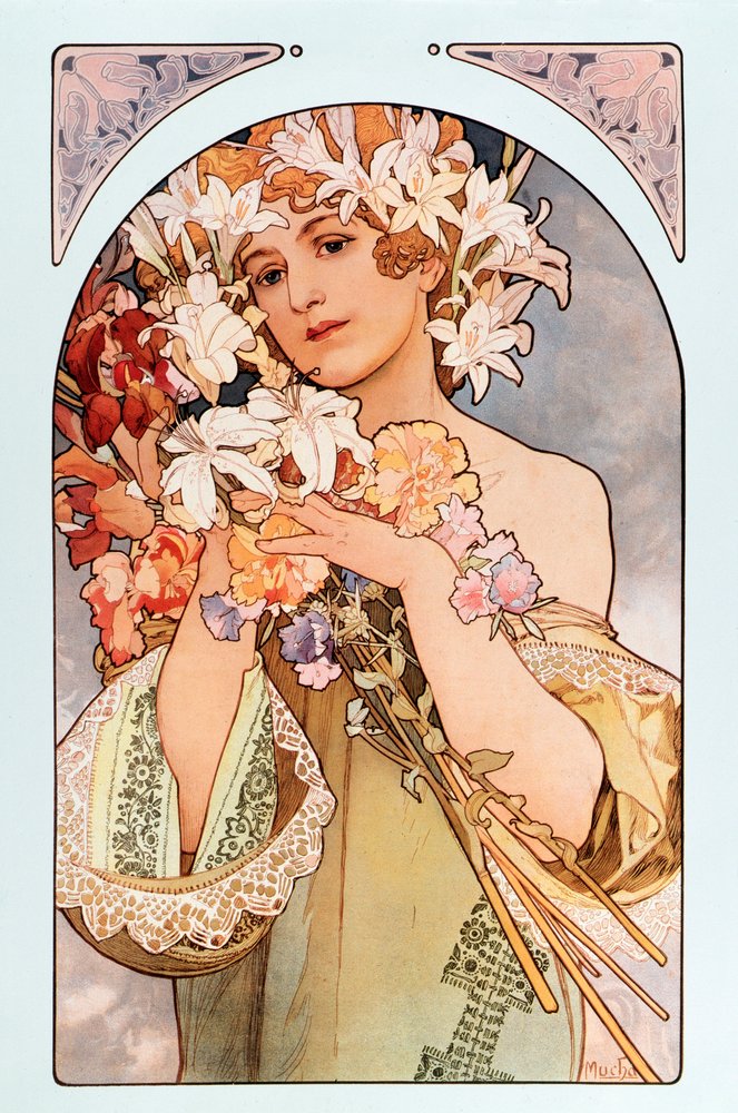 Cartel de Alphonse Mucha (1860-1939) titulado "La flor", serie de litografías sobre flores, 1897 de Alphonse Mucha