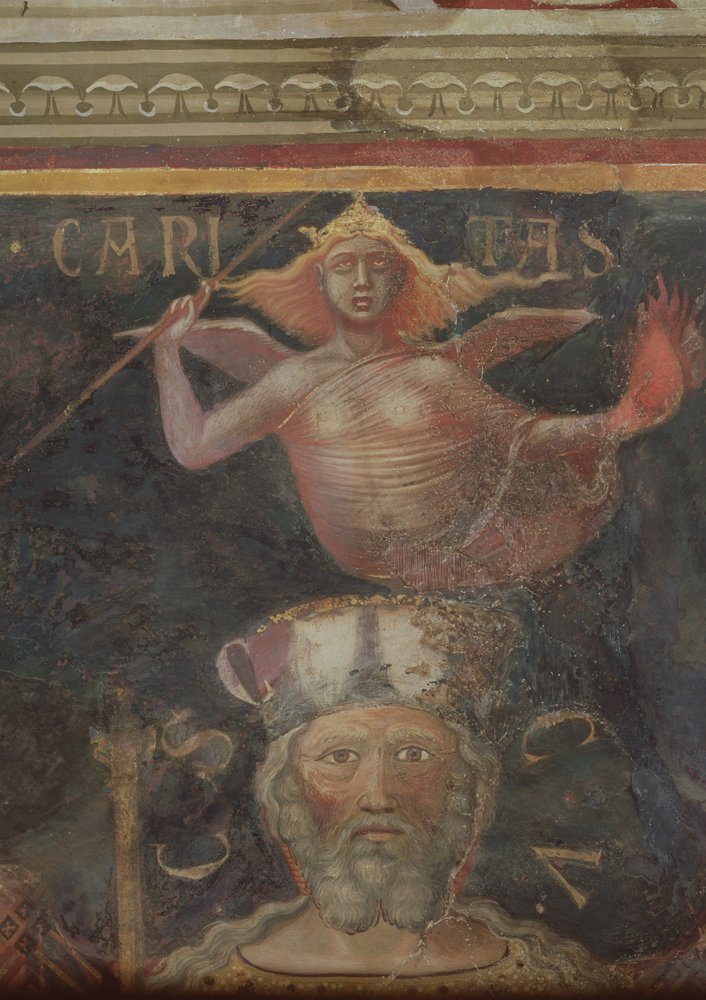 Alegoría del Buen Gobierno (detalle de la Caridad y la cabeza del Buen Gobierno) de Ambrogio Lorenzetti