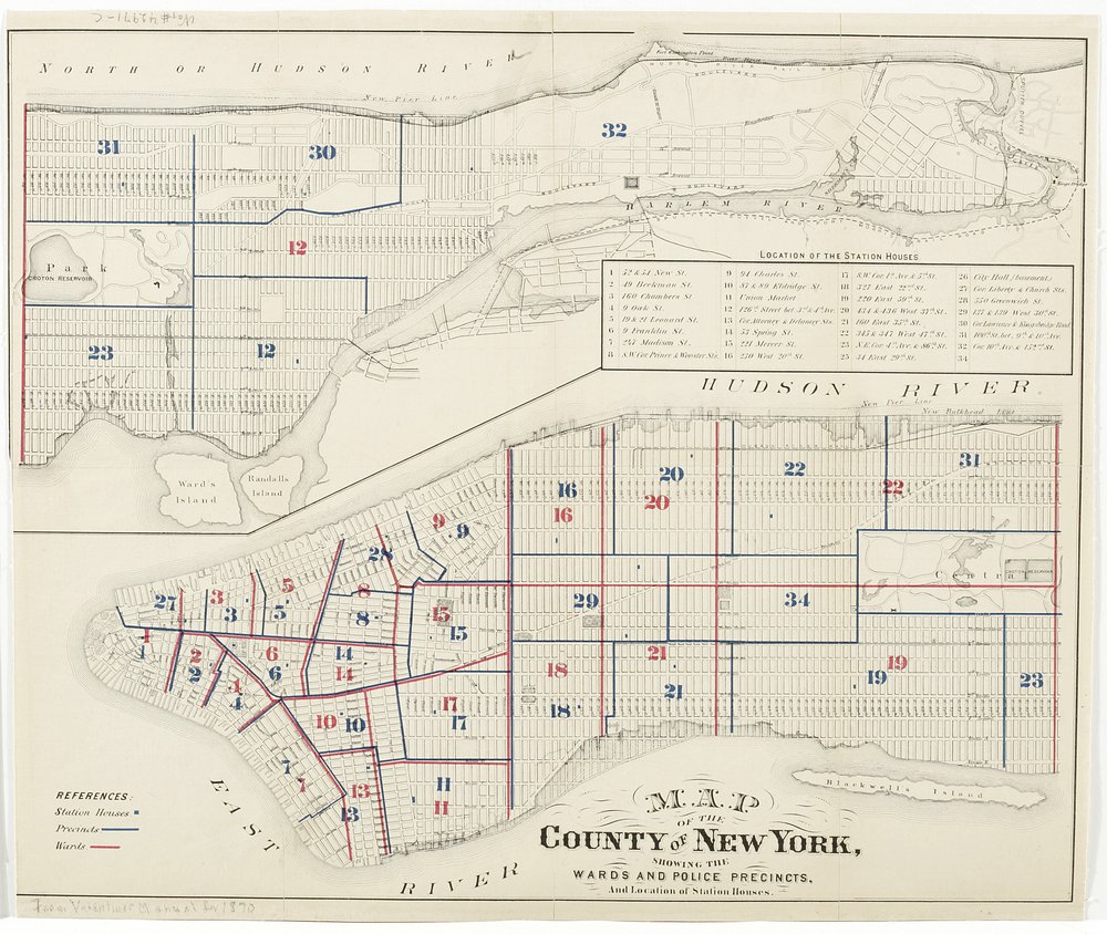 Mapa del Condado de Nueva York, mostrando los Distritos y Precintos ...