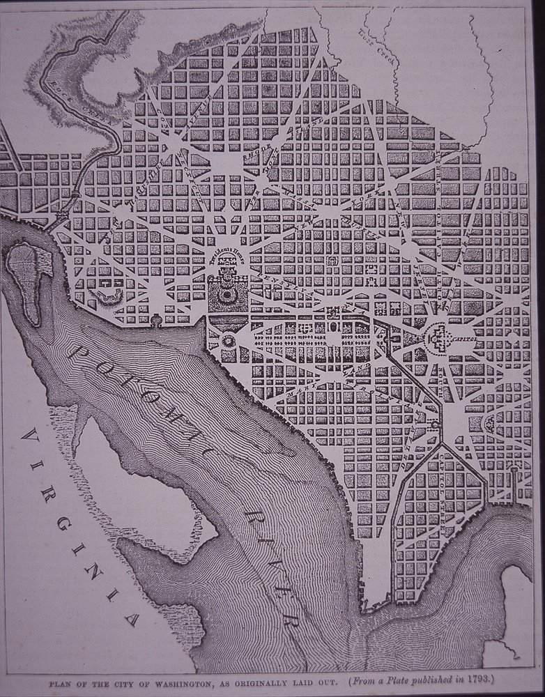 Plano de la ciudad de Washington DC diseñado por el Mayor Pierre Charles L