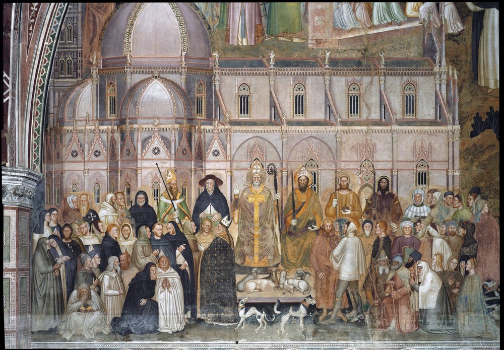 El Triunfo de la Iglesia Católica (Detalle de Fresco) de Andrea di Bonaiuto (fl.1343-77)