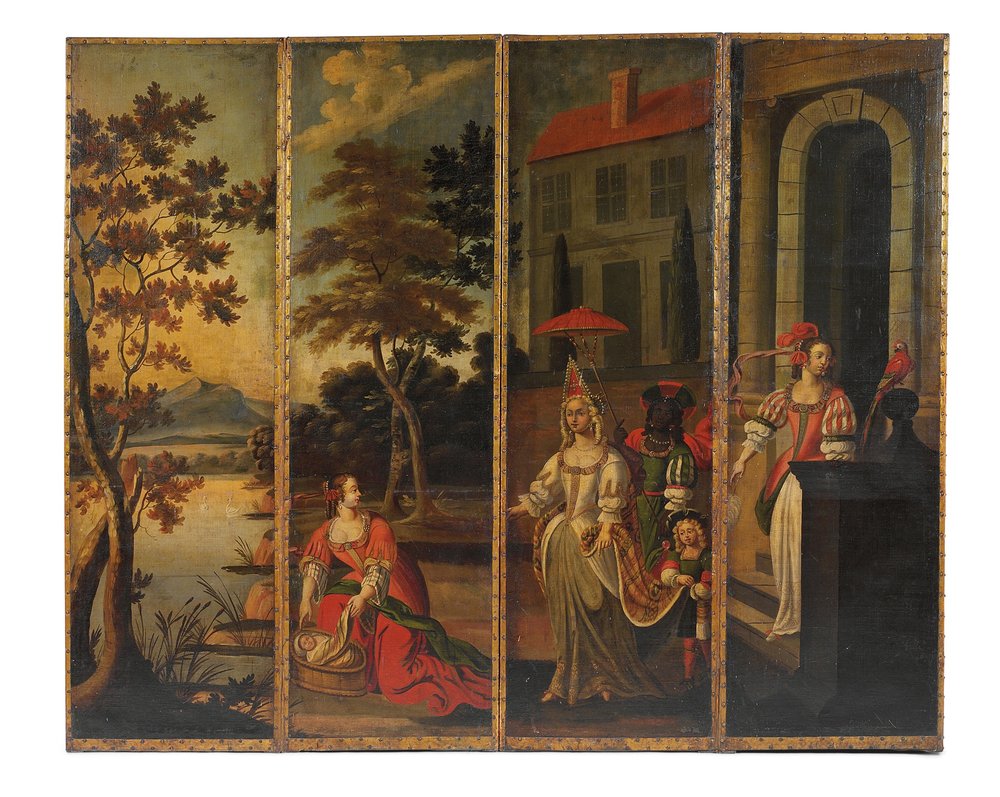 Biombo de cuatro paneles de doble cara, c.1700 de Anglo-Flemish School