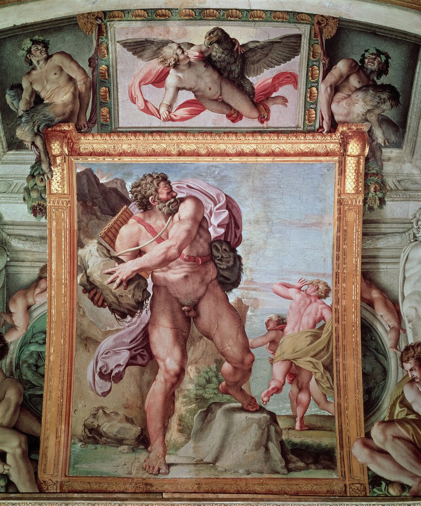 Polifemo atacando a Acis y Galatea, 1597-1604 (detalle de la «Galleria Carracci») de Annibale Carracci