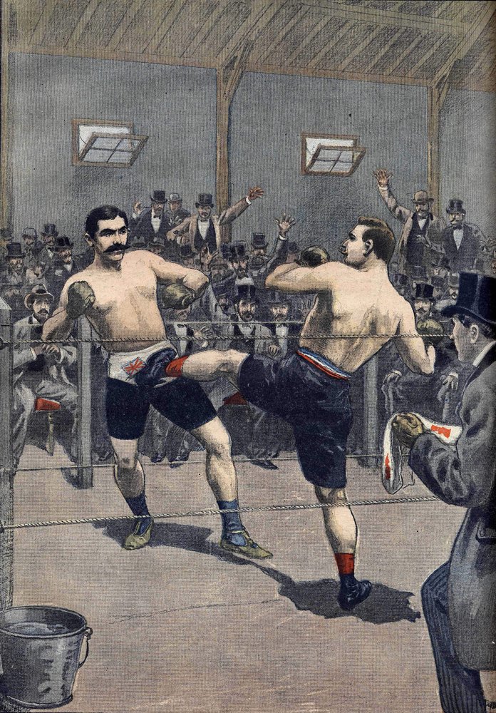 Un asalto de boxeo: victoria del campeón francés Joseph Charlemont (1839-1918) contra Jerry Discroll con la técnica de la «savate» en Le Petit Journal, 1899 de Anonymous Anonymous