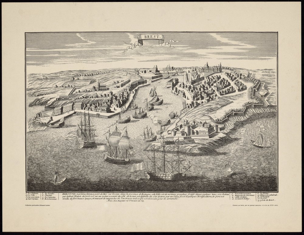 Vista en perspectiva de la ciudad de Brest desde el puerto en el siglo XVII de Francois-Antoine Aveline