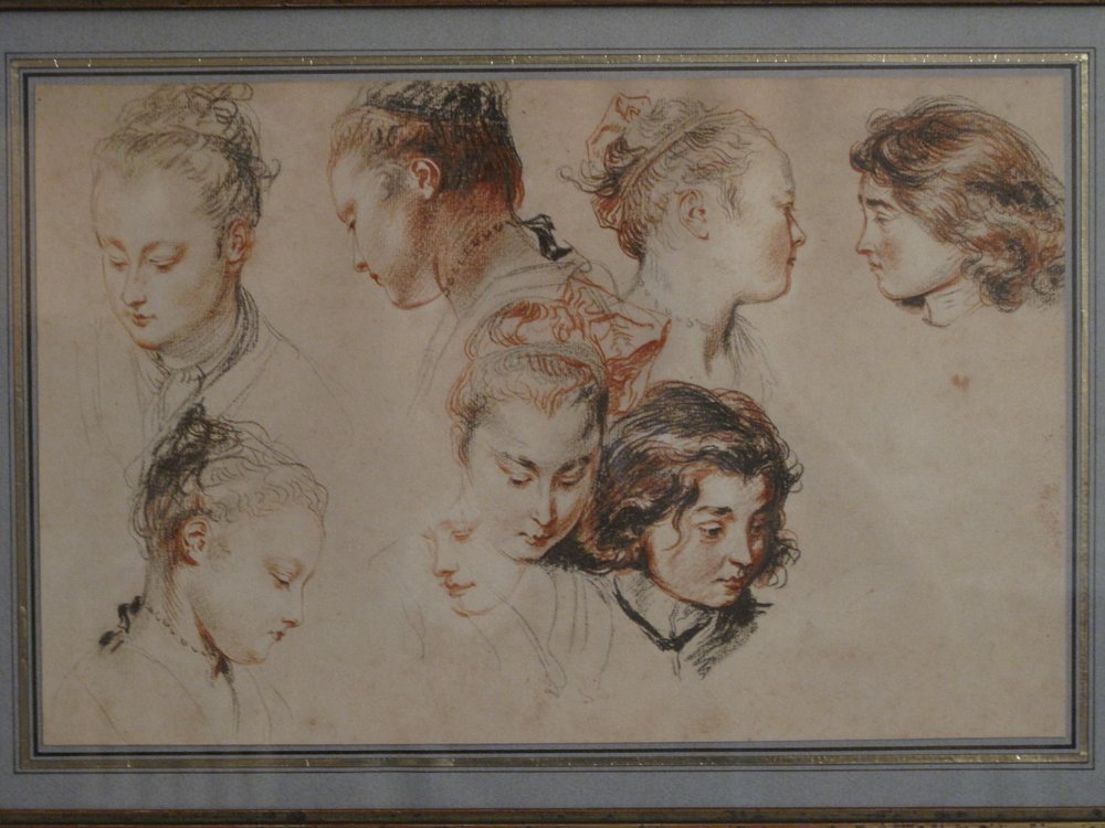 Bocetos con cabezas de joven dama de Jean-Antoine Watteau