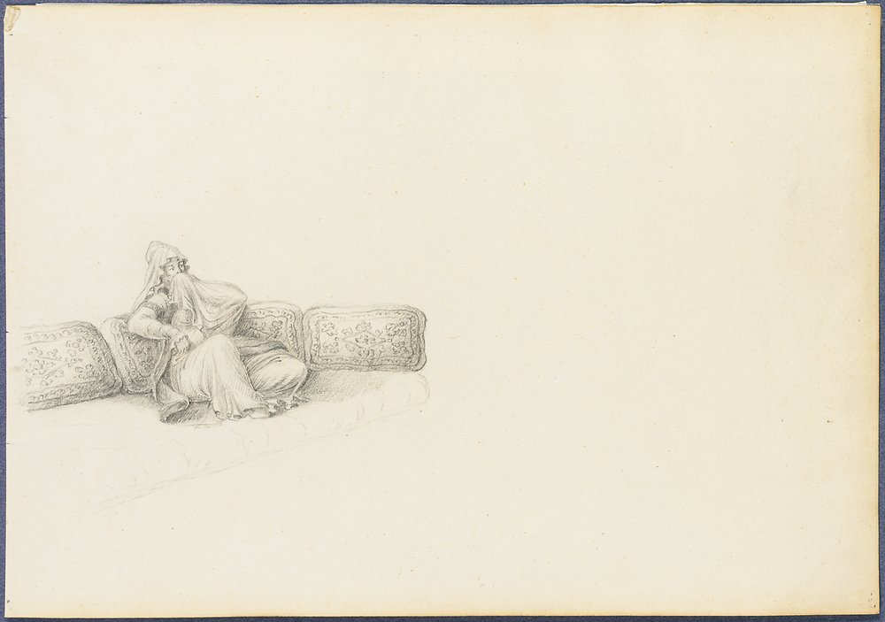 Retrato presunto de Sultana Hadigé sentada en un sofá