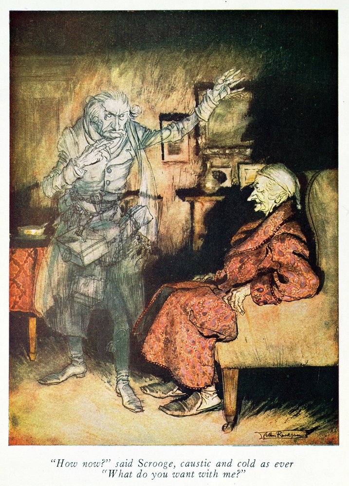 Scrooge y el fantasma de Marley, de «A Christmas Carol» de Dickens de Arthur Rackham