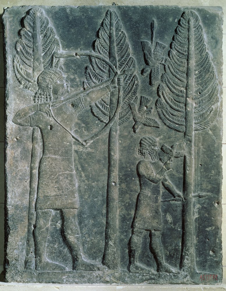 Relieve que representa la caza de aves en el bosque, del Palacio de Sargón II en Khorsabad, Irak de Assyrian