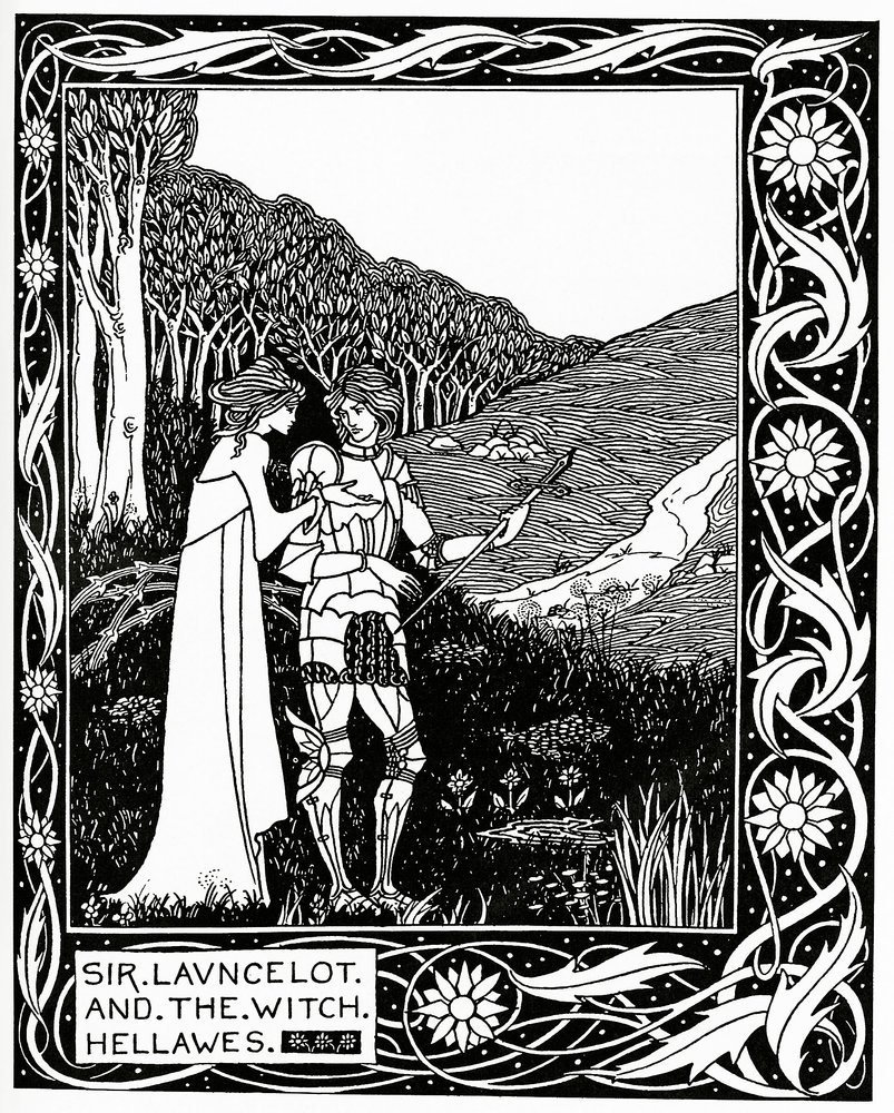 Sir Launcelot y la bruja Hellawes, 1870 de Aubrey Beardsley