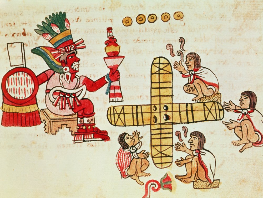 Juego de Patoli y el dios, Xochipilli, del Códice Magliabechiano de Aztec