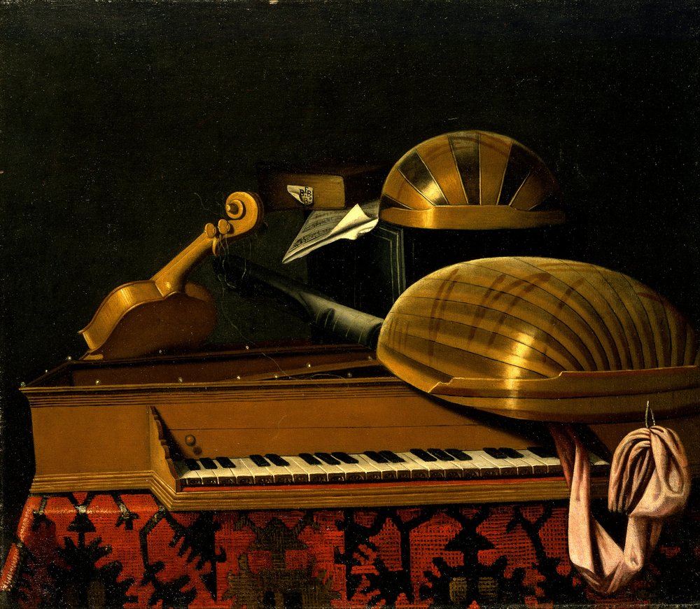 Naturaleza muerta con instrumentos musicales y libros de Bartholomeo Bettera