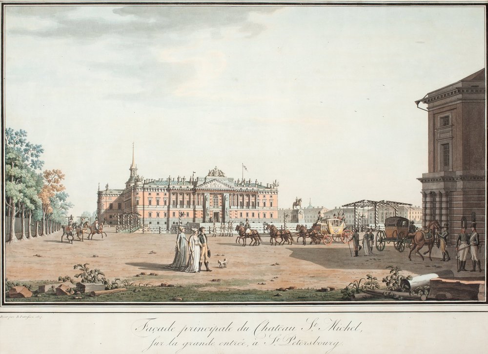Vista del Palacio Mijail y la Plaza del Condestable en San Petersburgo, 1800 de Benjamin Paterssen