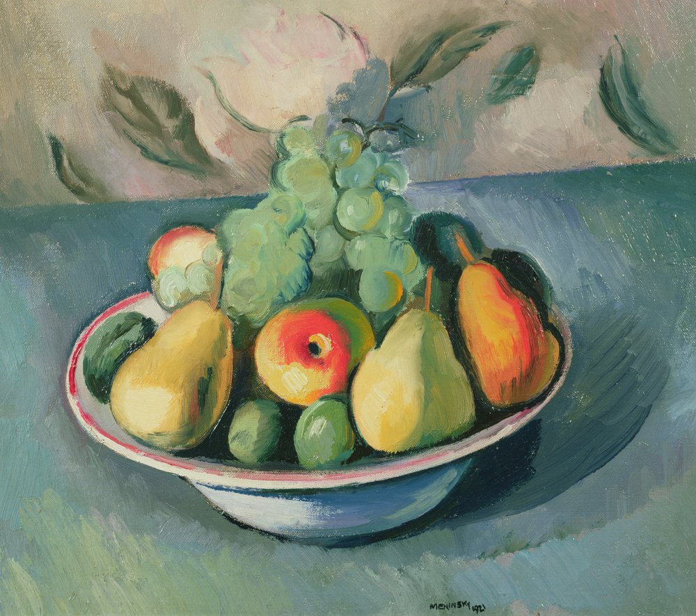 Un bodegón de fruta en un cuenco de Bernard Meninsky