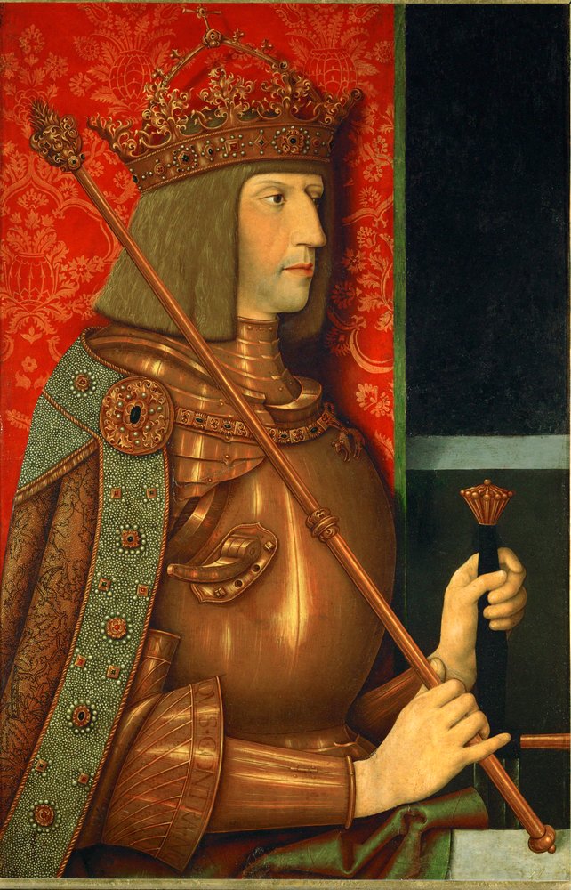 Emperador Maximiliano I con armadura y corona real (óleo sobre madera) de Bernhard Strigel