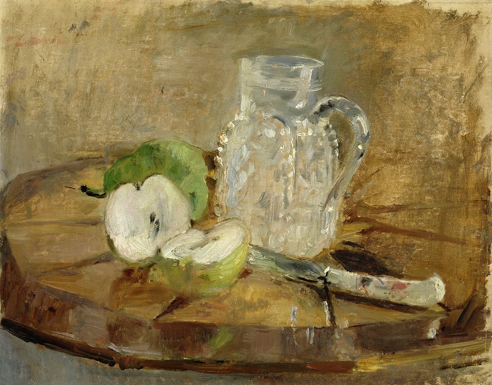 Bodegón con una manzana cortada y una jarra, 1876 de Berthe Morisot