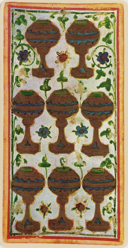 El Ocho de Copas, facsímil de una carta del tarot del mazo 