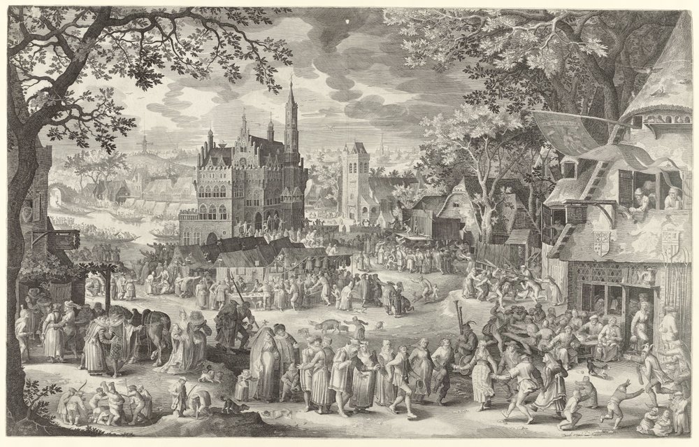Feria de agricultores para atreverse en la plaza del pueblo Die Boere cermis (título sobre el objeto) de Boëtius Adamsz. Bolswert