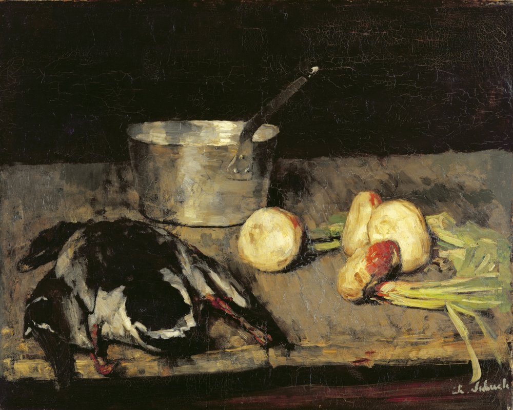 Bodegón con cacerola y pato salvaje, 1885 de Carl Schuch