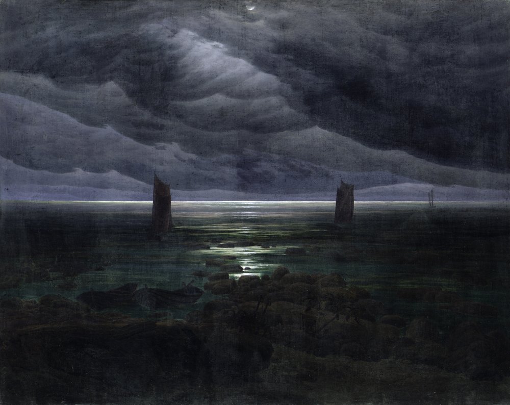 Orilla del mar a la luz de la luna de Caspar David Friedrich