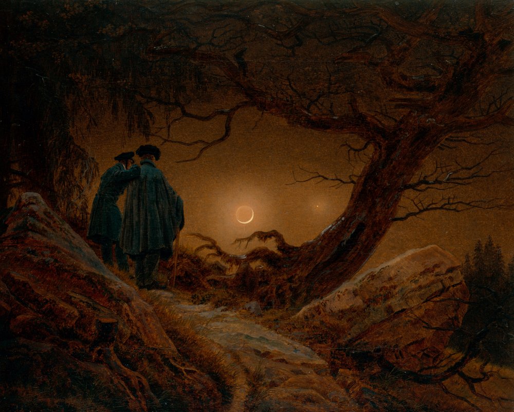 Dos hombres contemplando la luna de Caspar David Friedrich