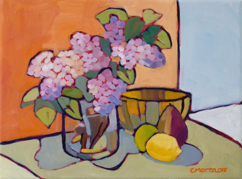 Saboreando frutas y flores, 2024 (Óleo sobre lienzo) de Catherine J Martzloff