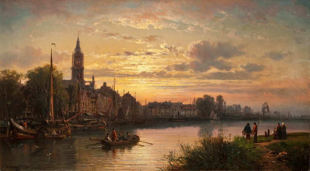 Escena de puesta de sol neerlandesa, 1873 de Charles Euphrasie Kuwasseg