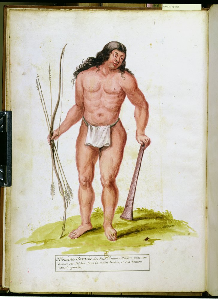 Nativo del Caribe con sus armas, de un manuscrito sobre plantas y civilización en las Antillas, c.1686 de Charles Plumier