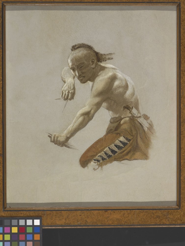 Study For Indian In Buffalo Hunt By Indians (óleo sobre papel montado sobre lienzo) de Charles Ferdinand Wimar