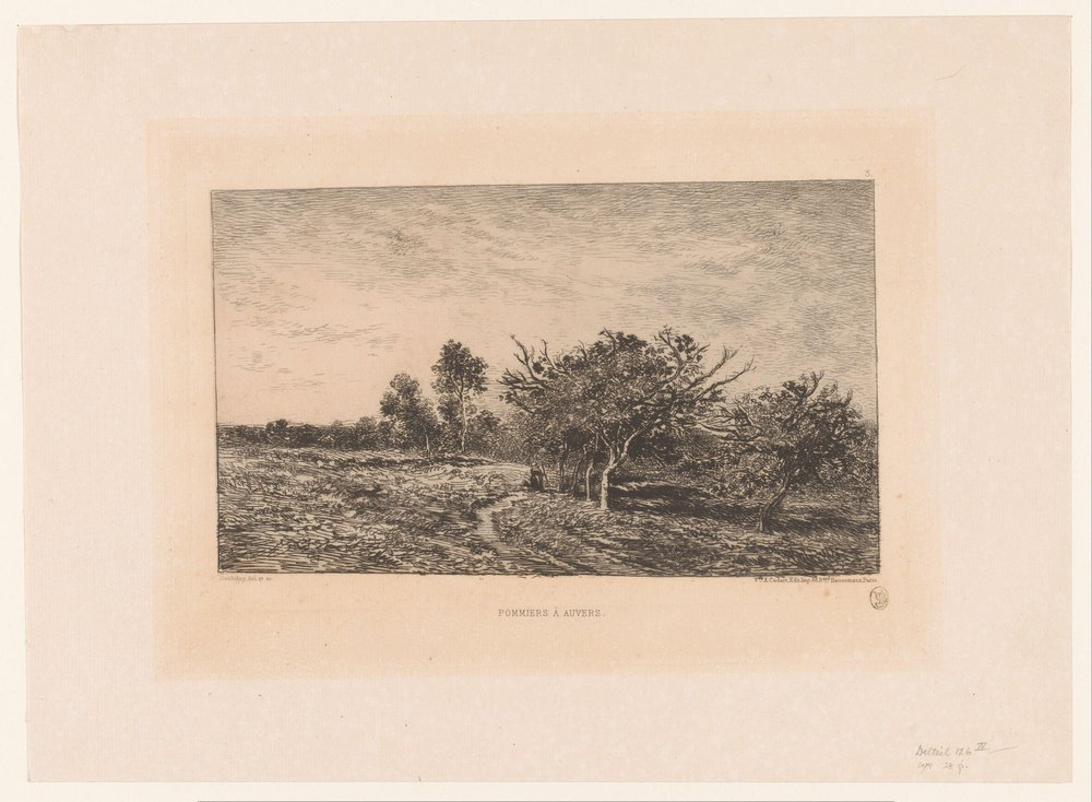 paisaje con manzanos Pommiers a Auvers. (título en el objeto) de Charles Francois Daubigny