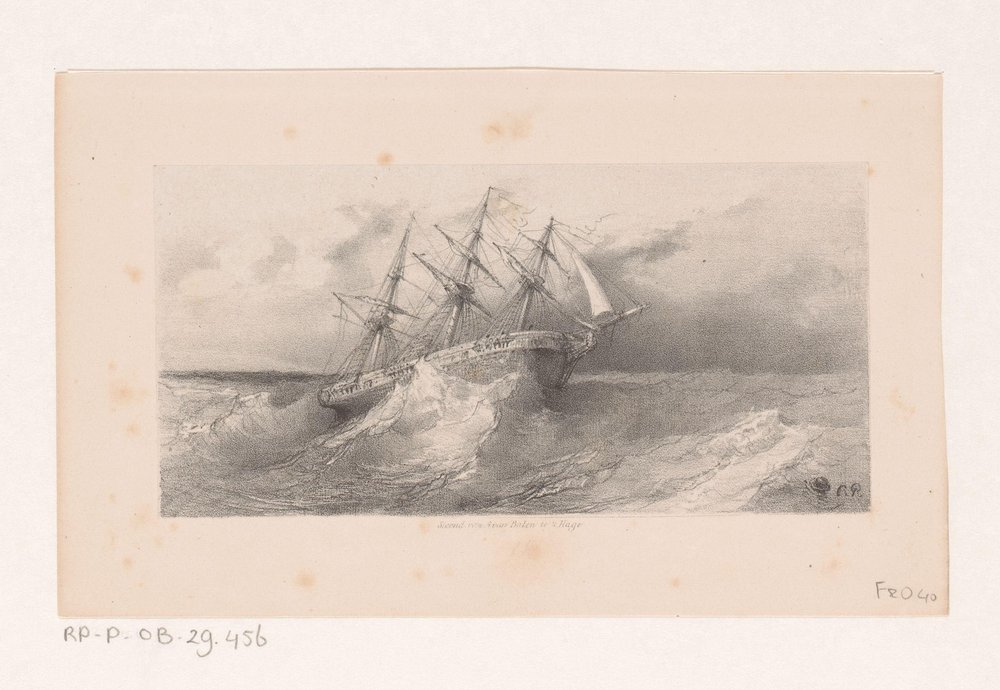 Velero en tormenta en el mar de Charles Rochussen