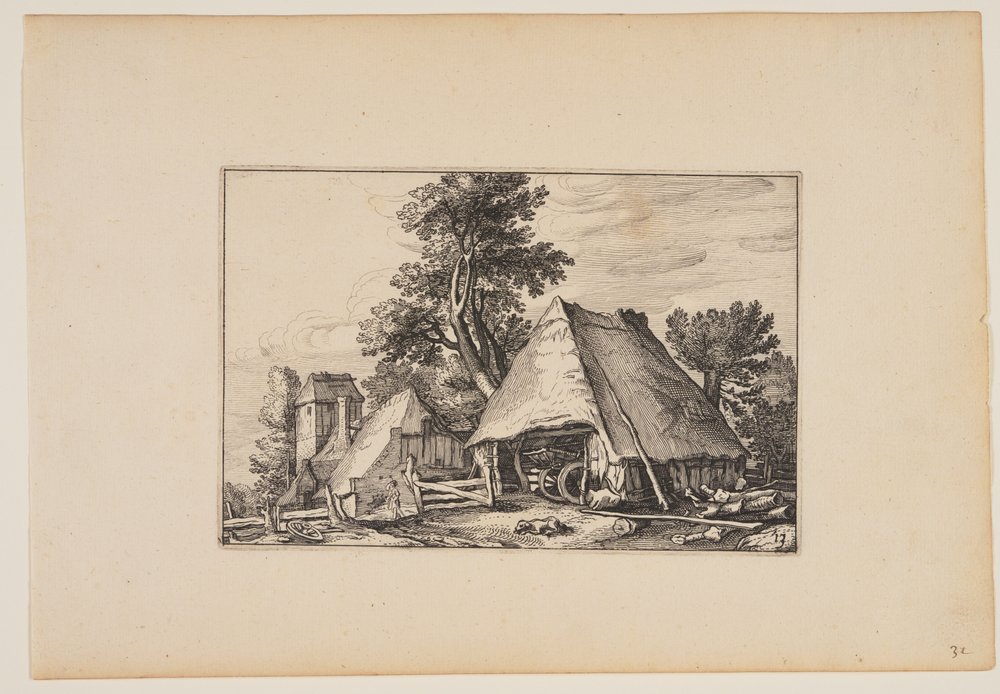 Granja con cobertizo para un carro, de Paisajes (Verscheyden aerdige Lanthuysen...) de Claes Jansz. Visscher