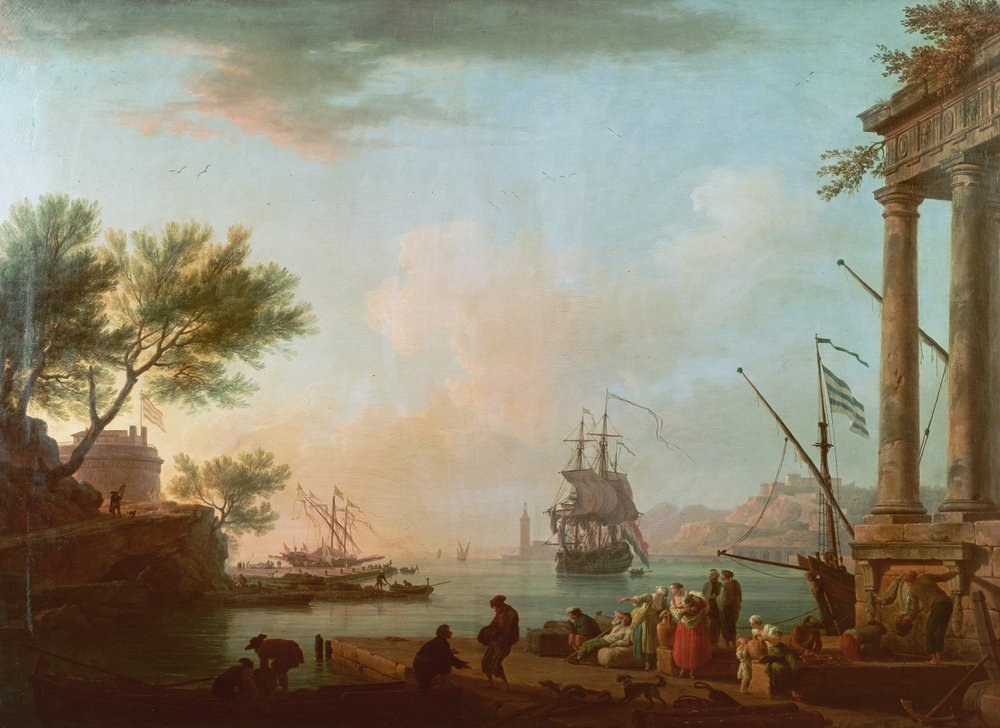 Puerto de mar, amanecer, 1757 de Claude Joseph Vernet