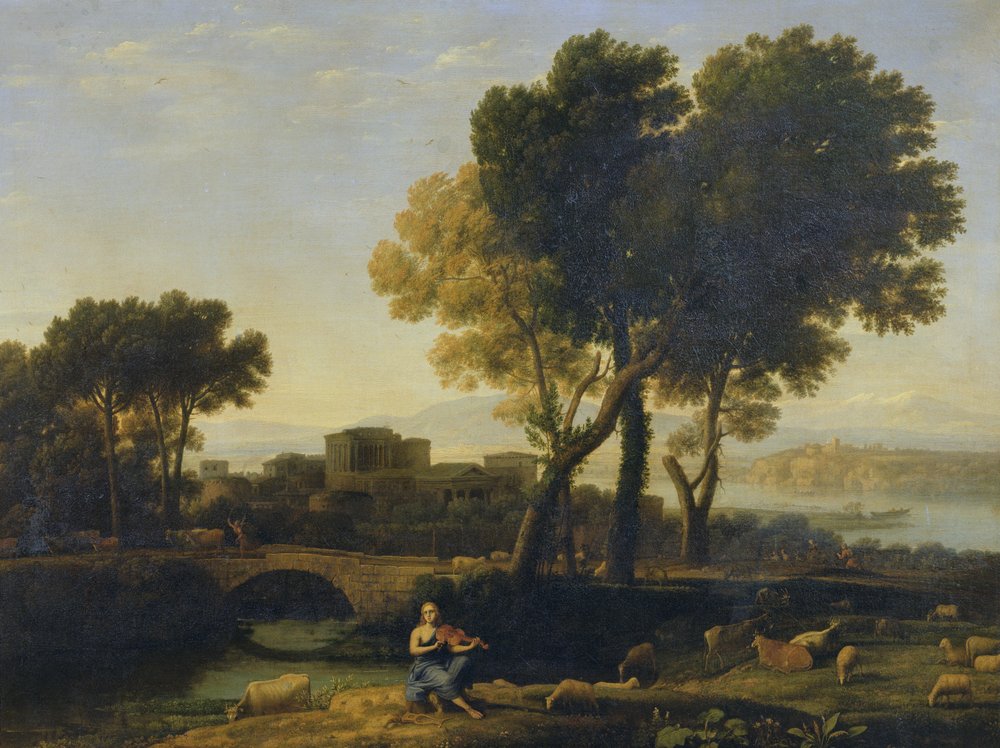 Paisaje con Apolo guardando el ganado de Admeto y Mercurio robándolo de Claude Lorrain
