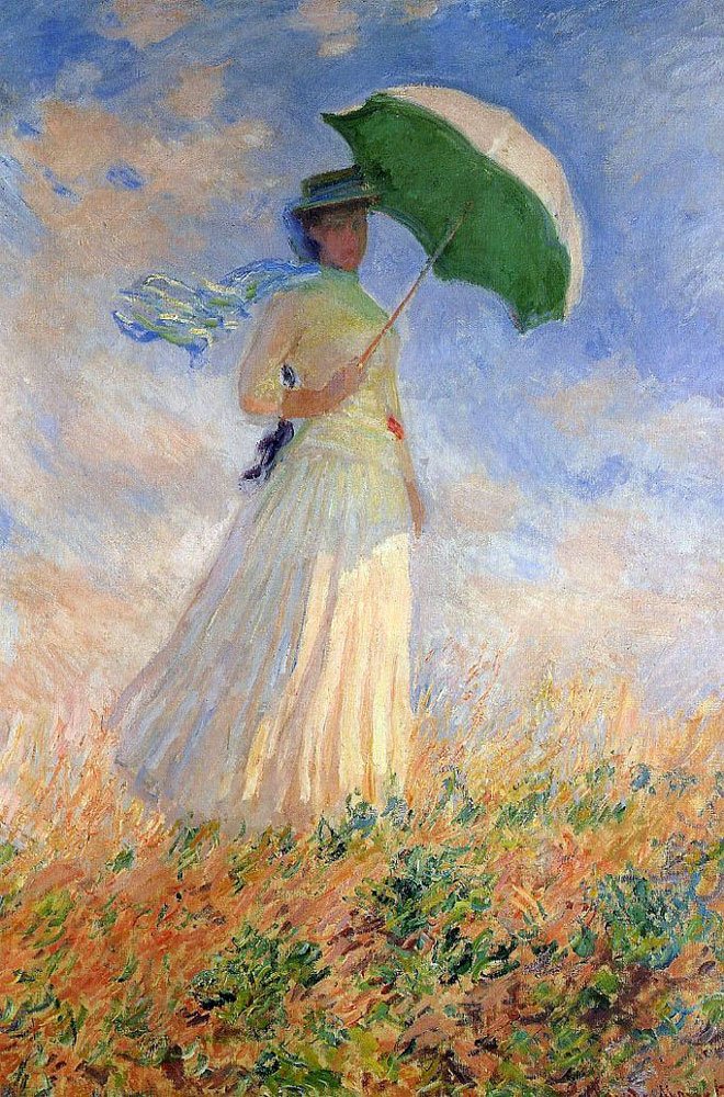 Mujer con sombrilla mirando a la derecha de Claude Monet