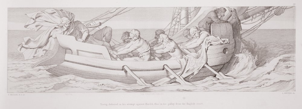 Tostig, derrotado en su intento contra Harold, huye en su galera de la costa inglesa, de 