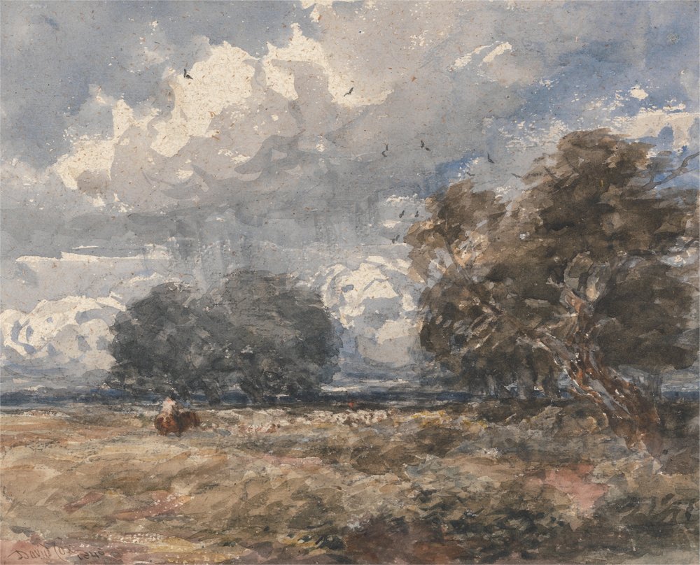 Cuidando el rebaño, día ventoso de David Cox