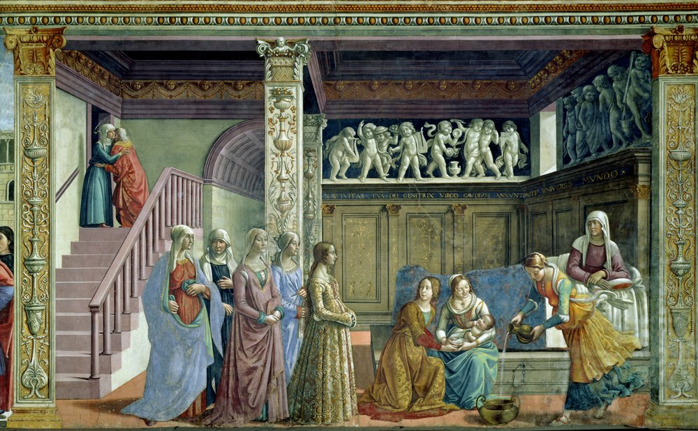 El nacimiento de la Virgen, 1486-90 de Domenico Ghirlandaio